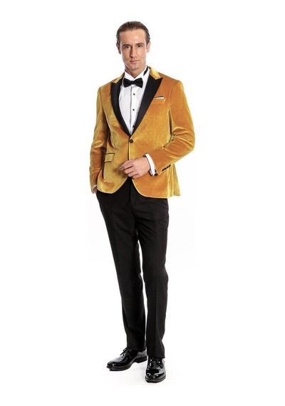 Wessi Kadife Slim Fit Sarı Erkek Smokin Ceket Sarı