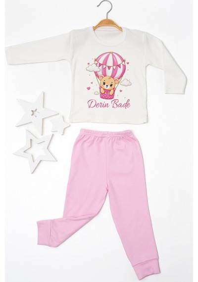 Pia Baby İsimli Kız Çocuk Pijama Takımı %100 Pamuk Penye İsme Özel Baskılı Kişiselleştirilebilir Pijama Seti 20454p14pi Krem