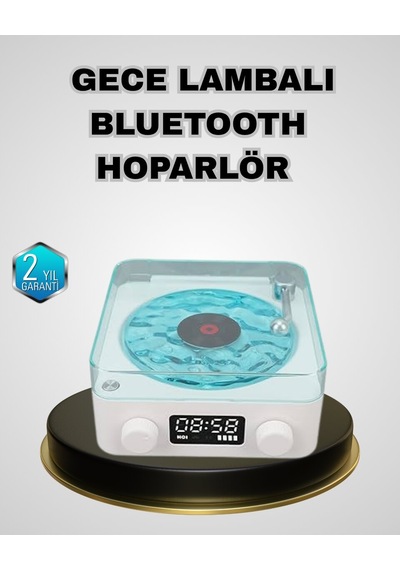 Bluetooth Hoparlörlü Gece Lambası Dijital Saat Ekranlı Su Dalgası Efektli Dekoratif Çok Renkli
