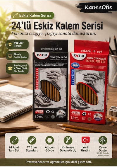 24 Lü Eskiz Kalem Serisi Profesyonel & Öğrenci Çizim Seti