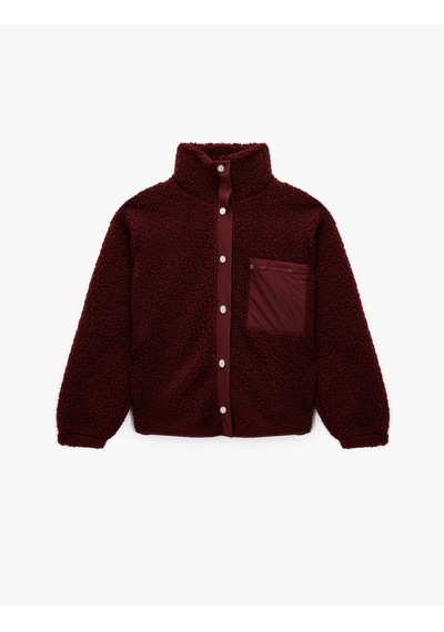 Koton Dik Yaka Fermuar Cep Detaylı Çıtçıt Düğmeli Oversize Peluş Ceket Bordo 6wal10088ık