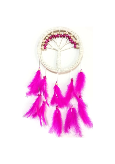 Fuşya Kuş Tüylü Hayat Ağacı Dream Catcher Duvar Süsü Standart
