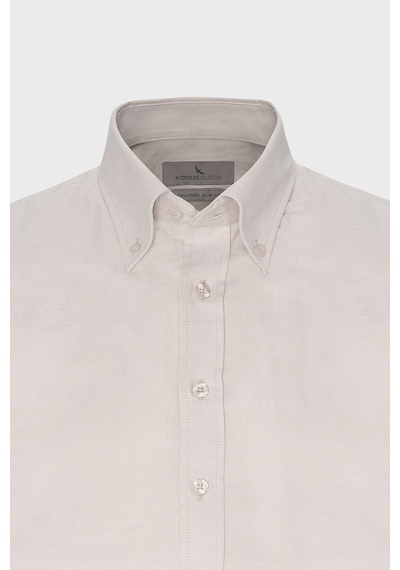 AC&Co / Altınyıldız Classics Erkek Bej Slim Fit Dar Kesim Düğmeli Yaka %100 Pamuk Oxford Gömlek 4A2000000051BEJM Bej
