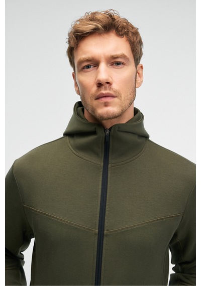 Grimelange AVENER Erkek Kapüşonlu Baskılı Fermuarlı Haki Sweatshirt