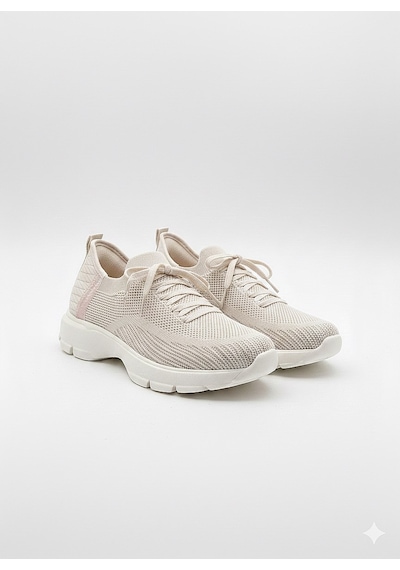 Voyager Bağcıklı Triko Kalın Taban Kadın Sneaker Ayakkabı B042 Bej