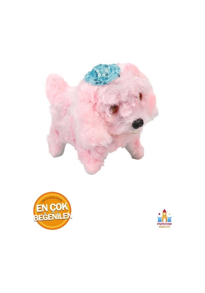 Pembe Sevimli Şapkalı Havlayan Yürüyen Pilli Peluş Oyuncak Köpek Gözleri Işıklı Peluş Hareket Eden K Pembe