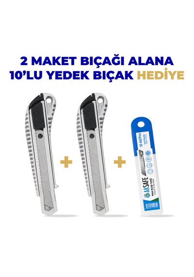 Metal Gövdeli Maket Bıçağı 2 Li Set 10 Lu Yedek Bıçak Hediyeli