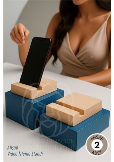 Zenvac Elit Ahşap Masaüstü Telefon Standı - 2'li Set, Doğal Doku & Minimalist Tasarım Zenvac29