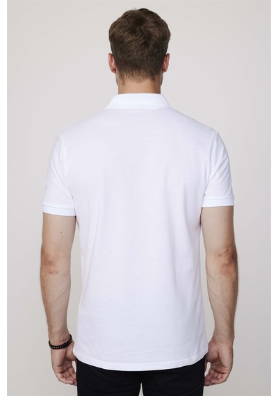 Tudors Erkek Slim Fit Dar Kesim Düz Pike Beyaz Polo Yaka Tişört-26789-Beyaz