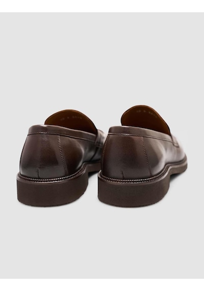 Cabani Hakiki Deri Kahverengi Erkek Klasik Loafer Ayakkabı Kahverengi