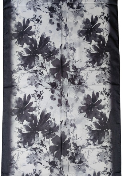 Mim Eşarp Ebruli Cotton Vual Çiçek Desenli Şal 75x190 Cm Siyah - Beyaz