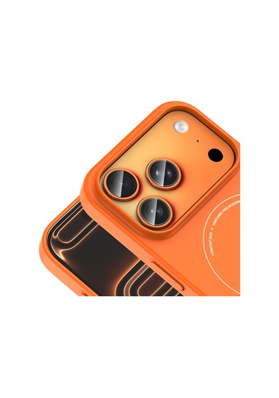 Maks Technology Apple Uyumlu iPhone 18 Pro Kılıf M-safe Şarj Özellikli Kamera Korumalı Mkst Elio Sert Pc Kapak - Turuncu