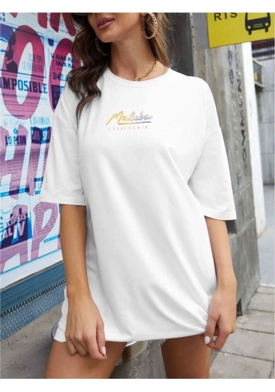 Kadın Malibu Baskılı Oversize T-shirt 001