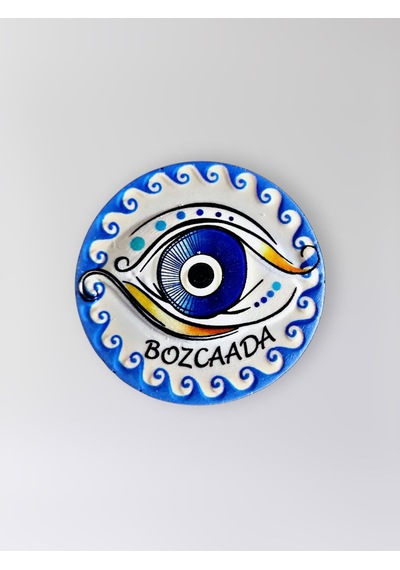 Bozcaada Temalı Polyester Kabartmalı Nazar Magnet Çap: 7 Cm Dekoratif Hediyelik Buzdolabı Süsü Kod:1208