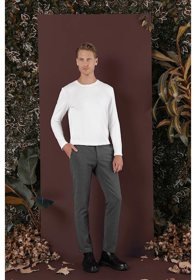 Efor Slim Fit Yan Cepli Dokulu Esnek Casual Antrasit Pantolon P 1139 Antrasit
