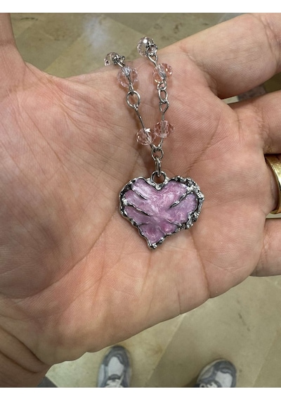 Boncuk Pembe Zincir Üzerine Kalp Pembe Gotik Kadın Kolye Çok REnkli