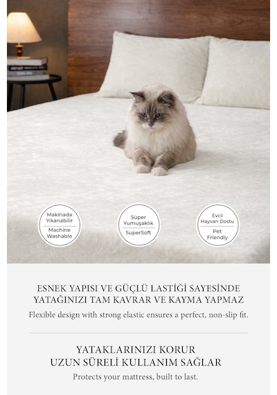 Süper Yumuşak Flanel Kadifemsi Peluş Lastikli Fitted Çarşaf Seti Kaymaz Tek/çift Kişilik Krem