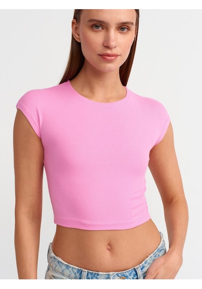 Dilvin Pamuk Ve Modal Karışımlı Crop Top-pembe Pembe