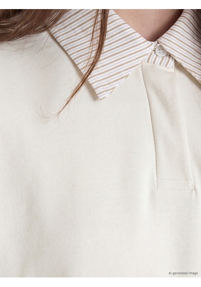 Lcw Modest Bej Gömlek Yaka Soft Touch Kadın Sweatshirt Tunik