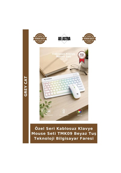 Özel Seri Kablosuz Klavye Mouse Seti Tmk09 Beyaz Tuş Teknoloji Bilgisayar Faresi Diğer