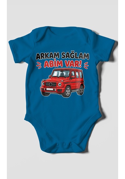 Morivokids Arkam Sağlam Abim Var Kısa Kollu Bebek Body %100 Pamuk Koyu Mavi