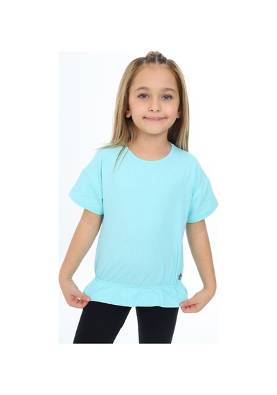 Toontoy Kids Toontoy Kız Çocuk Bisiklet Yaka Kısa Kollu Lastikli Tişört Mint Yeşili