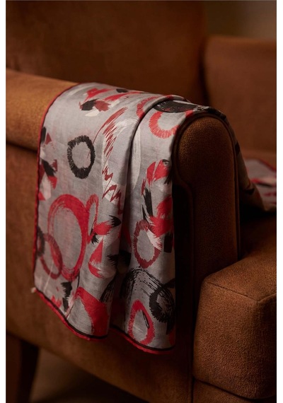 Silk Home Pamuk Karışımlı Eşarp Gri Soyut Geometrik Desenli Soft Dokulu Kaymaz 90x90 Çok Renkli
