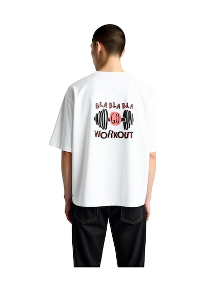Paybuy Erkek Oversize Tişört %100 Pamuk Crew Neck Kısa Kol Retro Baskı A Beyaz