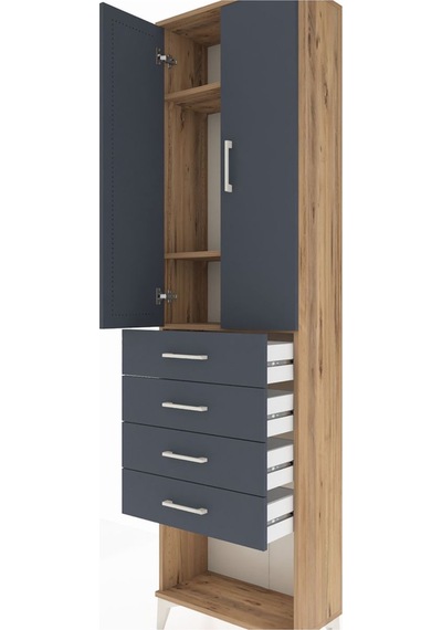 Arges Dolap 3 Raflı 4 Çekmeceli 2 Kapaklı 60x30x221 Çam-antrasit Çam