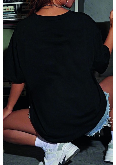 Unisex Pleasure Baskılı Oversize Tshirt Siyah