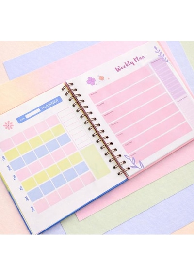 Lizy Spiralli Süresiz Planlayıcı Ajanda - 19x19 Cm - Motivasyon Ve Sticker Sayfaları Çiçek Pembe