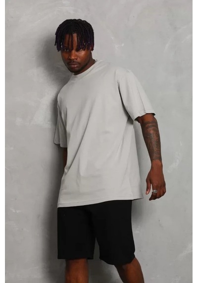 Veraura Lifestyle Unisex Oversize Düz Bisiklet Yaka T-shirt - Gri