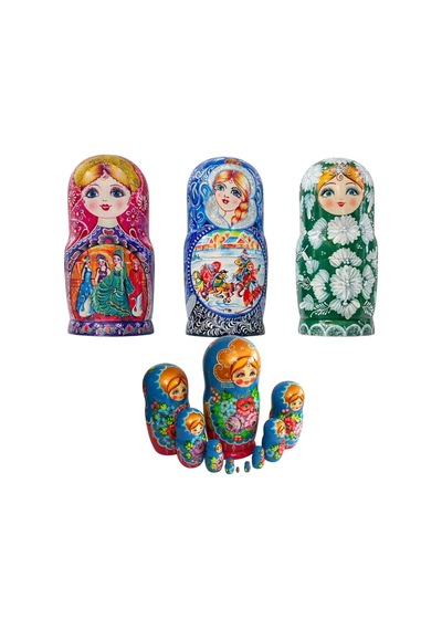 Onlu Ahşap Matruşka Bebek Seti Büyük 27cm Lüks Renkli 10 Parça L27
