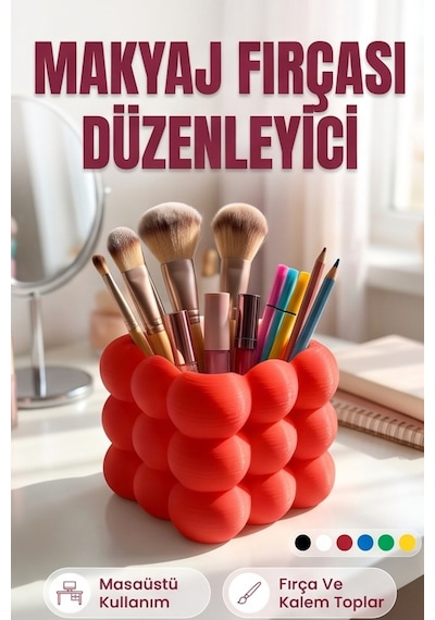 Makyaj Fırçası Ve Kalem Düzenleyici Masaüstü Organizer Kutu - 8 Cm Kırmızı Makyaj Fırçası Ve Kalem Düzenleyici Masaüstü Organizer Kutu - 8 Cm Kırmızı
