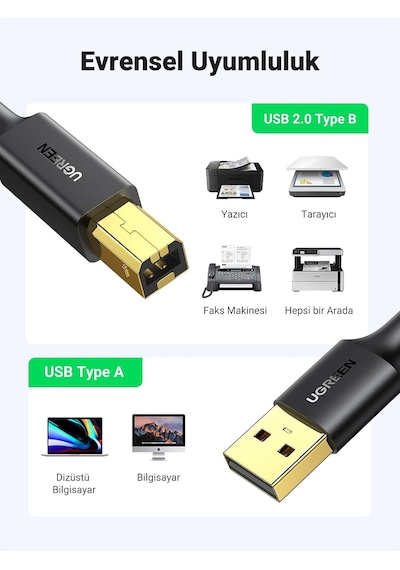 Usb Den Usb-b Ye Yazıcı Tarayıcı Kablosu, 3 Metre