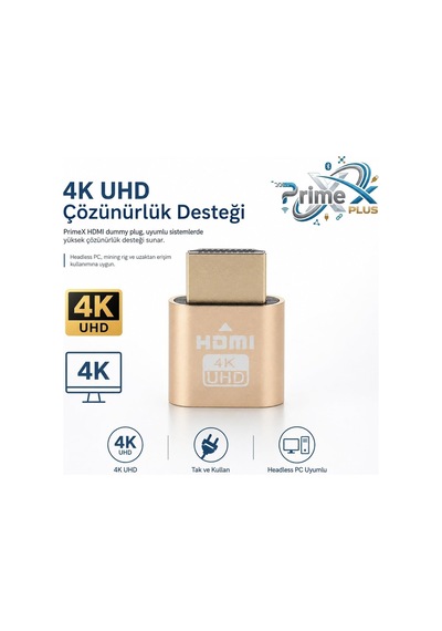 Primex Px-5245 Hdmı Dummy Plug 4k Uhd Sanal Monitör Emülatörü, Hdmı Ekran Kartı Dummy Adaptör, Mining Rig, Bitcoin, Headless Pc Ve Uzaktan Erişim İçin Monitör Taklit Aparatı
