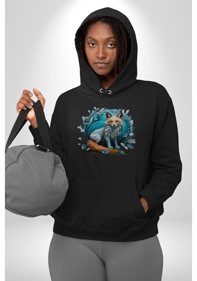 Beyaz Kurt Altın Maske Doğa Kadın Erkek Siyah Kapüşonlu Sweatshirt Hoodie Siyah