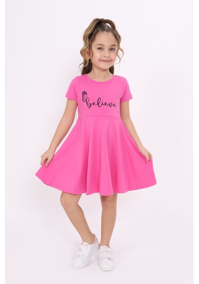 Toontoy Kids Toontoy Kız Çocuk Believe Baskılı Elbise Orkide Pembe