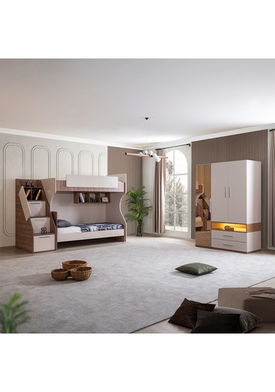 Ranza, Milano Genç Odası Takımı Çift Kişilik Modern Ranza + Üç Kapaklı Modern Dolap Beyaz - Ceviz Ranza, Milano Genç Odası Takımı Çift Kişilik Modern Ranza + Üç Kapaklı Modern Dolap Beyaz - Ceviz