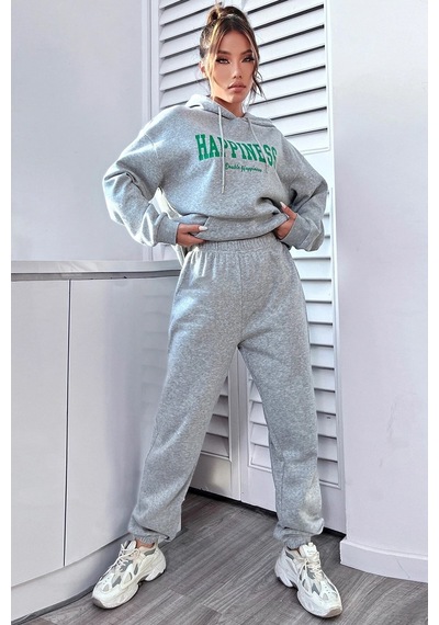 Uyguntarz Unisex Happiness Baskılı Eşofman Takımı Gri