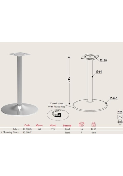 Gürçayhırdavat Tablalı Masa Ayağı 12.010 - Taban Çapı 46Cm