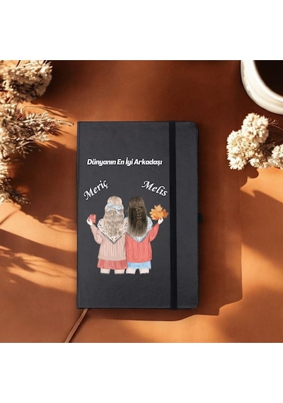 Arkadaşlara Özel İsim Yazılı Tasarımlı Defter Siyah