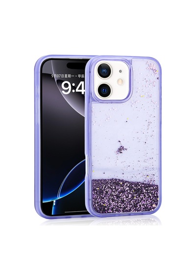 Zore İphone 12 Kılıf Sıvılı Simli Şeffaf Arka Yüzey Ogaa Keto Silikon Kapak - Siyah