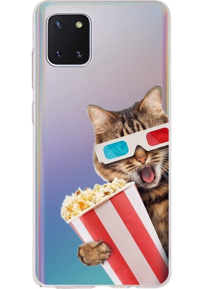 Samsung Galaxy Note 10 Lite İle Uyumlu 1mm Slim Fit Kedi 1 050b Baskılı Şeffaf Kılıf Şeffaf