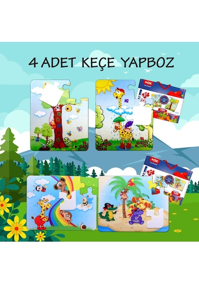 4 Set 48 Parça Tox Gökkuşağı Ve Zürafa 3+ Keçe Yapboz 3 Yaş P