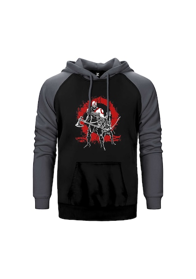 God Of War Logo Lineage Gri Renk Reglan Kol Kapşonlu Sweatshirt Gri