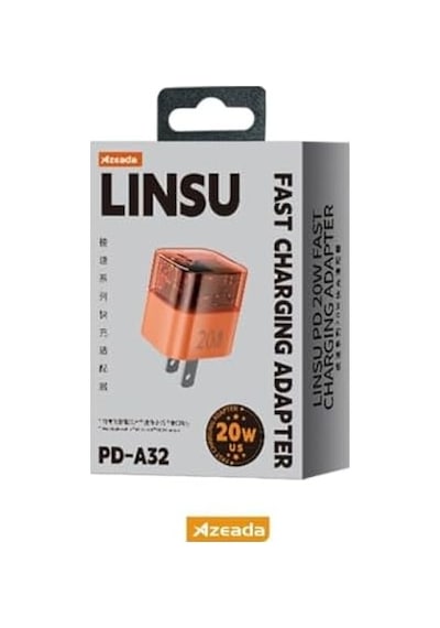 Azeada Lınsu 20w Type-c Hızlı Şarj Adaptörü Turuncu Pd-a31 20w Tek Giriş, Şarj Başlık