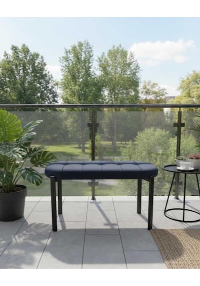 Özcan Metal 90 Cm Metal Ayaklı Puf Bench Antre Salon Mutfak Yatak Odası Balkon Puf Lacivert