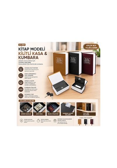 Nfsm Küçük 114x80x45mm Kitap Modeli Kilitli Kasa - Kumbara Renkli 5477 Nfsn-rsgo34