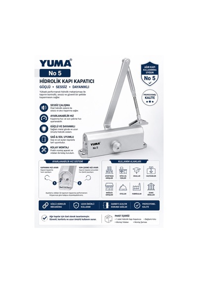 Yuma No5 Hidrolik Kapı Yayı Ayarlanabilir Kapı Kapatıcı Güçlü Ve Sessiz Mekanizma 1 Adet Kapı Hidroliği